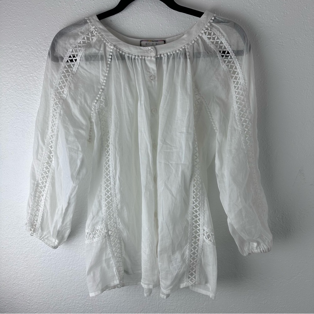 Anthropologie eri + ari White Lace Peasant Top